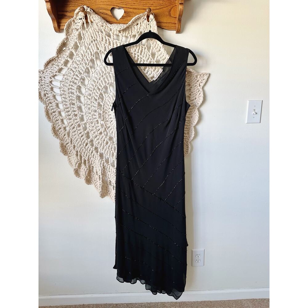 Elena Miro Vintage Y2K Black Bias Cut Silk Beaded Maxi Dress XL